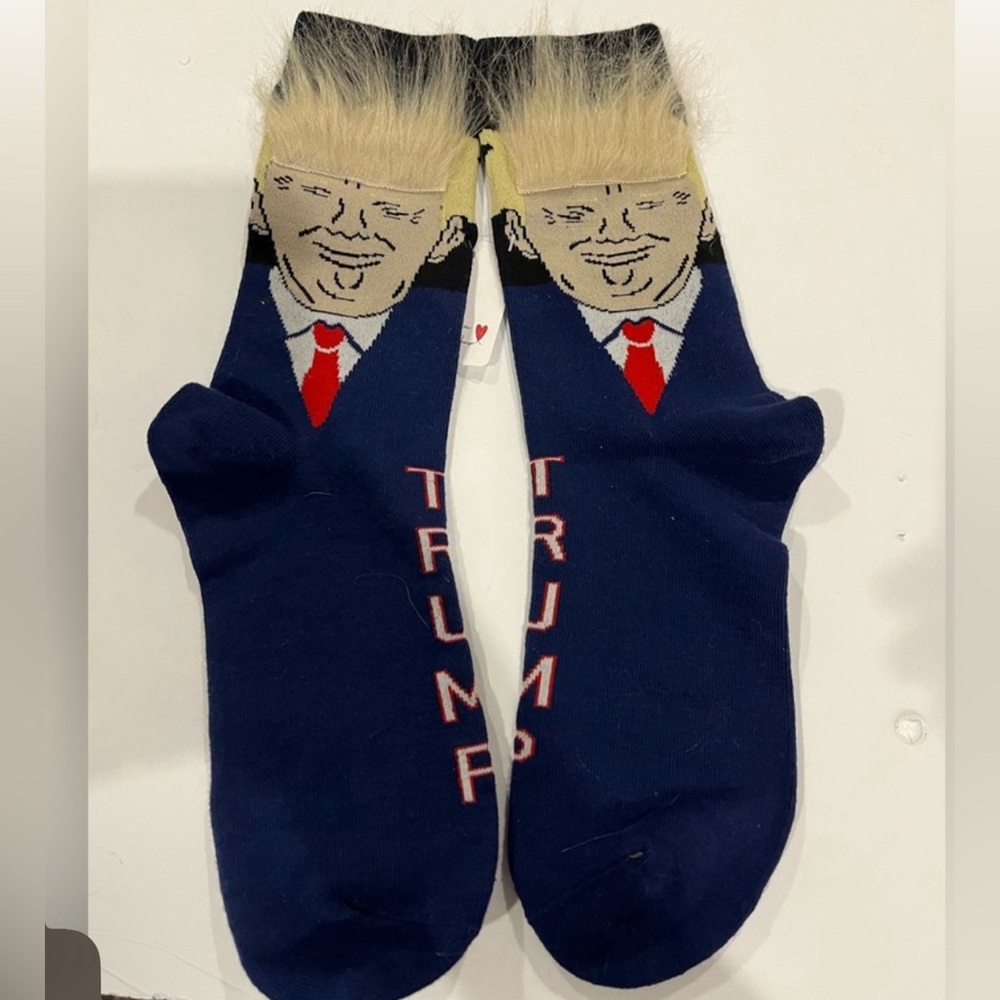 Novelty Blue Socks with Hair Design